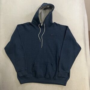 Vintage Wilson Hoodie Fleece Pullover Sweatshirt Men's 2XL Blue Y2K Athletic